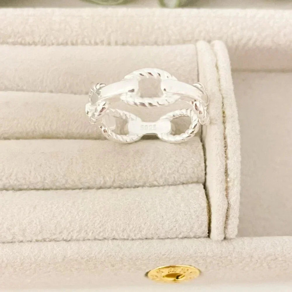 925 Sterling Silver Curb Chain Ring Chain Link Ring Stackable Minimalist Ring - Picture 9 of 9